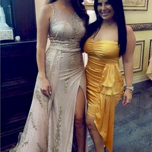 Elegant Gold Satin Evening Gown